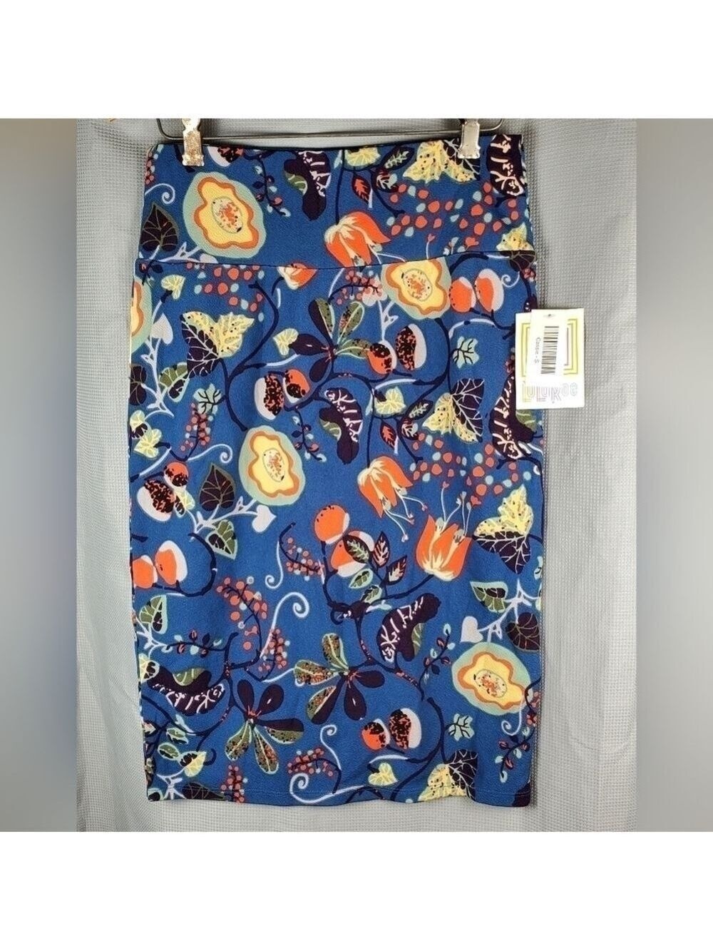 NWT Lularoe Cassie, blue with multicolored floral pattern, size S